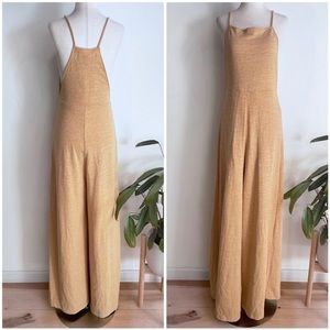 NWT Free People FB Beach Light Yellow Orange Knit  Wide Legs Jumpsuit Overall S